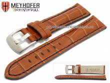ABVERKAUF: Uhrarmband Estero 19mm hellbraun Leder Alligator-Prägung schwarze Naht von Meyhofer (Schließenanstoß 18 mm)