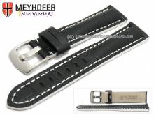 ABVERKAUF: Uhrenarmband Estero 17mm schwarz Leder Alligator-Prägung weiße Naht von Meyhofer (Schließenanstoß 16 mm)