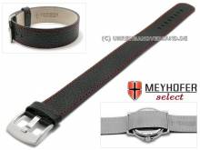 ABVERKAUF: Uhrenarmband Oslo 18mm schwarz Leder genarbt rote Naht Durchzugsband von Meyhofer