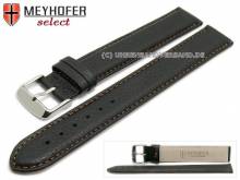 Uhrenarmband XL superlang Exeter 18mm schwarz Leder genarbt orange Naht von MEYHOFER (Schließenanstoß 18 mm)