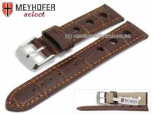 ABVERKAUF: Uhrband Topeka 19mm dbraun Alligator-Prägung Racing-Look orange Naht von MEYHOFER (Schließenanstoß 18 mm)