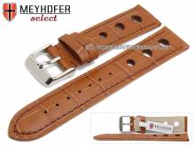 ABVERKAUF: Uhrband Topeka 19mm hellbraun Alligator-Prägung Racing-Look Naht braun von MEYHOFER (Schließenanstoß 18 mm)