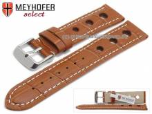 ABVERKAUF: Uhrband Topeka 19mm hellbraun Alligator-Prägung Racing-Look weiße Naht von MEYHOFER (Schließenanstoß 18 mm)