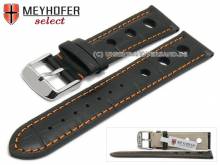 ABVERKAUF: Uhrband Topeka 17mm schwarz Alligator-Prägung Racing-Look orange Naht von MEYHOFER (Schließenanstoß 16 mm)