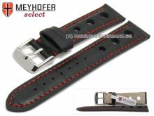 ABVERKAUF: Uhrband Topeka 17mm schwarz Alligator-Prägung Racing-Look rote Naht von MEYHOFER (Schließenanstoß 16 mm)