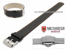 ABVERKAUF: Uhrenarmband Prag 20mm schwarz Leder glatt orangefarbene Naht Durchzugsband von Meyhofer
