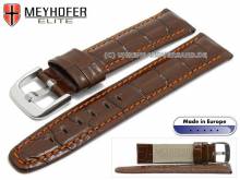 Watch strap Leesburg 24mm brown leather alligator grain orange stitching by MEYHOFER (width of buckle 20 mm)