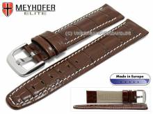 Watch strap Leesburg 24mm brown leather alligator grain light stitching by MEYHOFER (width of buckle 20 mm)