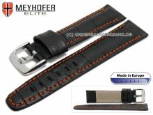 Uhrenarmband L (lang) Lakeland 18mm schwarz Leder Alligator-Prägung orange Naht von MEYHOFER (Schließenanstoß 18 mm)