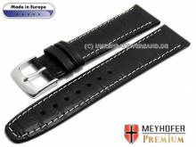 Uhrenarmband Bradenton 17mm schwarz Leder Alligator-Prägung helle Naht von MEYHOFER (Schließenanstoß 14 mm)