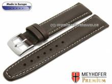 Watch strap Wittenberg 20mm dark brown leather grained matt light stitching by MEYHOFER (width of buckle 18 mm)