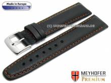 Uhrenarmband L (lang) Naumburg Special 18mm schwarz Leder genarbt matt orange Naht MEYHOFER (Schließenanstoß 18 mm)