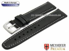 Uhrenarmband L (lang) Naumburg 18mm schwarz Leder genarbt matt helle Naht MEYHOFER (Schließenanstoß 18 mm)