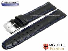 Watch strap Zamora Special 20mm black leather alligator grain blue stitching by MEYHOFER (width of buckle 18 mm)