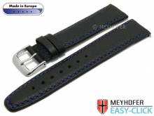 Meyhofer EASY-CLICK Uhrenarmband Tabor 18mm schwarz Leder genarbt blaue Naht (Schließenanstoß 16 mm)