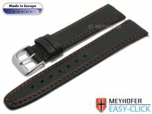 Meyhofer EASY-CLICK Uhrenarmband Tabor 18mm schwarz Leder genarbt orangefarbene Naht (Schließenanstoß 16 mm)