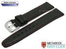 Meyhofer EASY-CLICK Uhrenarmband Tabor 16mm schwarz Leder genarbt rote Naht (Schließenanstoß 14 mm)