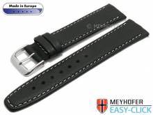 Meyhofer EASY-CLICK Uhrenarmband Tabor 18mm schwarz Leder genarbt helle Naht (Schließenanstoß 16 mm)