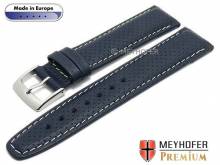 Watch strap Trient 24mm dark blue leather perforated light stitching by MEYHOFER (width of buckle 20 mm)