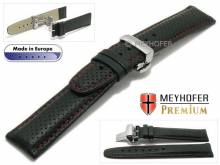 Uhrenarmband  Ferrara 23mm schwarz Leder perforiert rote Naht Faltschließe von MEYHOFER (Schließenanstoß 20 mm)