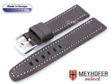 Watch strap Alcamo 24mm dark brown leather grained robust & soft light stitching by MEYHOFER (width of buckle 20 mm)