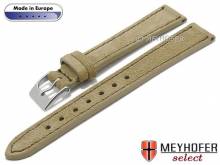 Hand made watch strap Andover 14mm beige leather suede like dark brown stitching by MEYHOFER (width of buckle 12 mm)