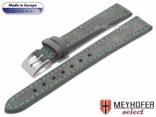 Hand made watch strap Andover 14mm grey leather suede like light blue stitching by MEYHOFER (width of buckle 12 mm)