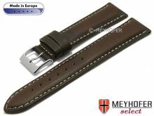 Hand made watch strap Sassari 24mm dark brown leather smooth matt light stitching by MEYHOFER (width of buckle 22 mm)