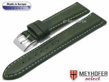 Hand made watch strap Sassari 24mm dark green leather smooth matt light stitching by MEYHOFER (width of buckle 22 mm)