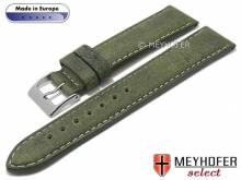 Hand made watch strap Marsala 24mm green leather vintage look light stitching by MEYHOFER (width of buckle 22 mm)