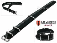 Uhrenarmband XS Iowa 18mm schwarz Textil graue seitliche Streifen 3 Metallschlaufen Durchzugsband von MEYHOFER