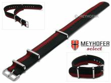 Uhrenarmband XS Iowa 18mm schwarz Textil rote seitliche Streifen 3 Metallschlaufen Durchzugsband von MEYHOFER