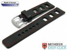 Meyhofer EASY-CLICK Uhrenarmband Brega 24mm schwarz Leder glatt Racing-Optik rote Naht (Schließenanstoß 24 mm)