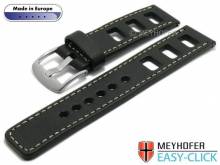 Meyhofer EASY-CLICK Uhrenarmband Brega 24mm schwarz Leder glatt Racing-Optik helle Naht (Schließenanstoß 24 mm)