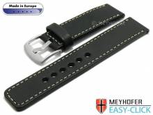 Meyhofer EASY-CLICK Uhrenarmband Burgau 24mm schwarz Leder glatt helle Naht (Schließenanstoß 24 mm)