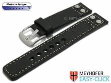 Meyhofer EASY-CLICK Uhrenarmband Elbing 24mm schwarz Leder glatt Nieten helle Naht (Schließenanstoß 24 mm)