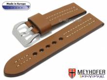 Watch strap Krakau 26mm light brown leather robust light double stitching by MEYHOFER (width of buckle 26 mm)
