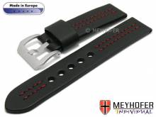 Watch strap Krakau Special 24mm black leather robust red double stitching by MEYHOFER (width of buckle 24 mm)