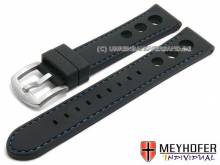 Uhrenarmband Bergamo 20mm schwarz Silikon Racing-Look blaue Naht von MEYHOFER (Schließenanstoß 18 mm)