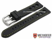 Uhrenarmband Bergamo 20mm schwarz Silikon Racing-Look gelbe Naht von MEYHOFER (Schließenanstoß 18 mm)