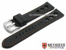 Uhrenarmband Bergamo 20mm schwarz Silikon Racing-Look orange Naht von MEYHOFER (Schließenanstoß 18 mm)