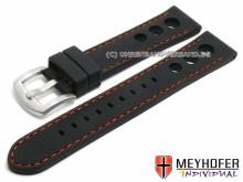 Uhrenarmband Bergamo 20mm schwarz Silikon Racing-Look rote Naht von MEYHOFER (Schließenanstoß 18 mm)