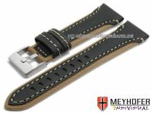 Uhrenarmband Barletta 20mm schwarz/braun Leder/Cordura Naht hellbraun von MEYHOFER (Schließenanstoß 18 mm)