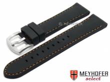Watch strap Udine Special 24mm black silicone smooth matt orange stitching by MEYHOFER (width of buckle 22 mm)