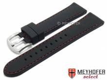 Watch strap Udine Special 24mm black silicone smooth matt red stitching by MEYHOFER (width of buckle 22 mm)