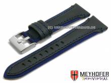 Uhrenarmband Barletta 20mm schwarz/dunkelblau Leder/Cordura Naht dunkelblau von MEYHOFER (Schließenanstoß 18 mm)
