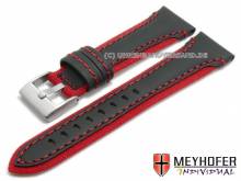 Uhrenarmband Barletta 20mm schwarz/rot Leder/Cordura Naht rot von MEYHOFER (Schließenanstoß 18 mm)