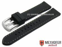 Watch strap Udine 24mm black silicone smooth matt grey stitching by MEYHOFER (width of buckle 22 mm)