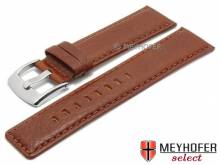 Watch strap Modesto 24mm brown leather grained stitched by MEYHOFER (width of buckle 22 mm)