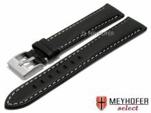 Uhrenarmband XL San Jos 18mm schwarz Leder genarbt helle Naht von MEYHOFER (Schließenanstoß 16 mm)